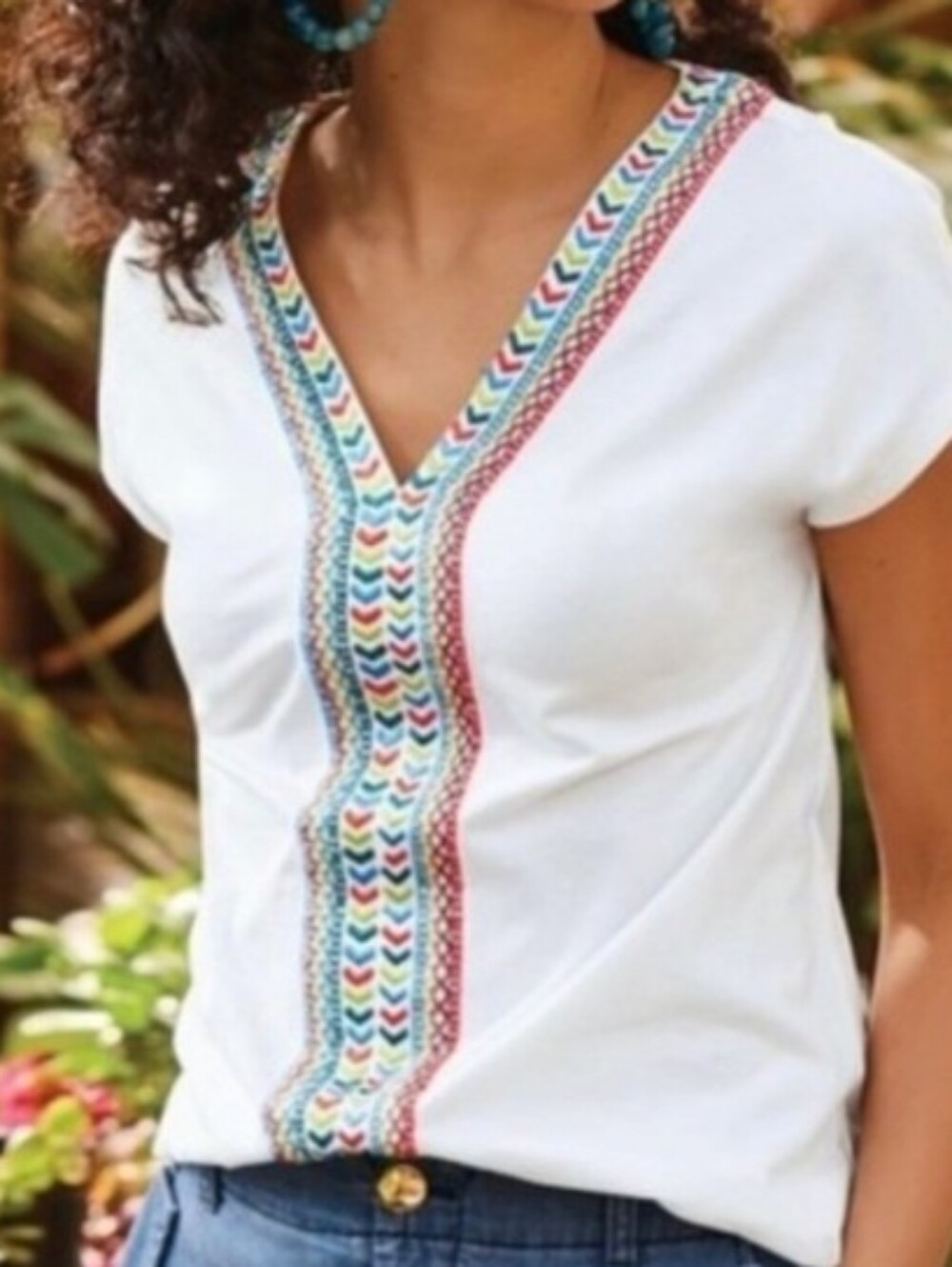 Cotton Embroidered Isabel Cap Sleeve White Top Soft Surroundings 1X